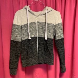 Grey Color Block Zip Up Hoodie Sweater